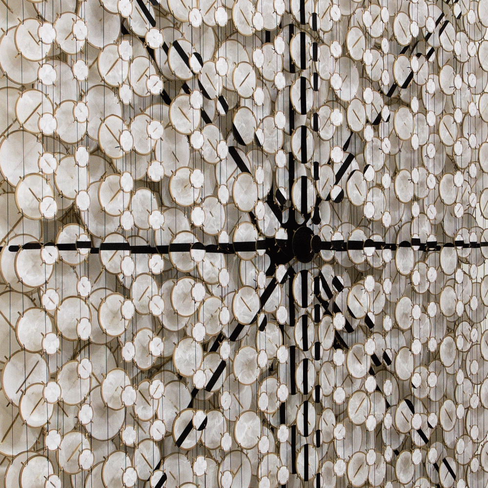 Jacob Hashimoto, Neutron Star, 2015, Wood, acrylic, bamboo, paper, and Dacron, 66 x 60 x 8 inches.