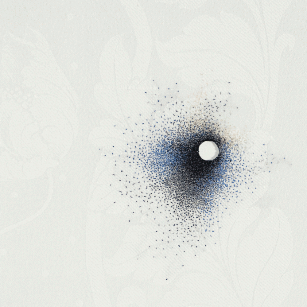 Anne Wilson, Dispersions (no.7), 2013, Thread, hair, cloth, white steel frame,&amp;nbsp;25.25 x 25.25 x 1.5 inches. Detail.