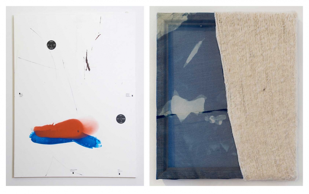 Henry Chapman, Rain, Resin, Perfume, 2017, Oil, acrylic, silkscreen ink on canvas, 72 x 54 inches. (left)

&amp;nbsp;

Martha Tuttle, Like water I have no skin (2), 2017, Wool, silk, dye, 12 x 10 inches. (right)