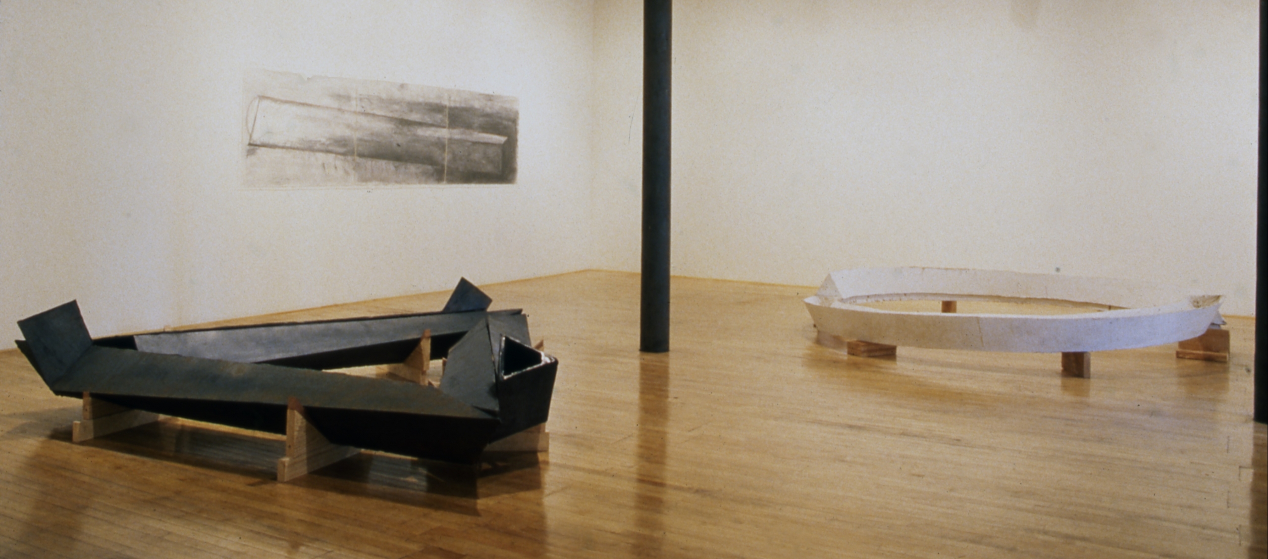 Installation view at Rhona Hoffman Gallery, Bruce Nauman, New Iron Casting, Plaster, and Drawing, 1981