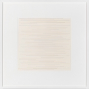 Sol LeWitt, Alternate parallel straight black, yellow, red and blue lines of random length, not touching the sides of the page, 1972. Ink on paper.