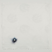 Anne Wilson, Dispersions (no. 6), 2013. Thread, hair, cloth, white steel frame.