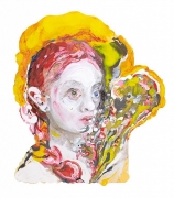 Natalie Frank.&nbsp;&nbsp;Woman with Bouquet,&nbsp;2019.&nbsp; Linen pulp paint on cotton base sheet, 35 x 29 inches.&nbsp;&nbsp;