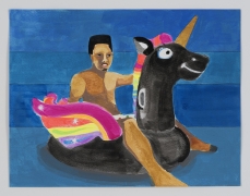 Derrick Adams. Petite Floater 21, 2020. Watercolor, ink, and fabric on paper collage on watercolor paper, 8.5&nbsp;x 11 inches.
