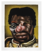 Nathaniel Mary Quinn. One Eye Open, 2020. Black charcoal, gouache, soft pastel on Coventry vellum paper, 16 x 13 inches (diptych, each sheet 8 x 13 inches).