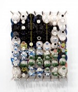 JACOB HASHIMOTO,&nbsp;Failed attempts at reconciliation,&nbsp;2021, Bamboo, acrylic, paper, wood, and Dacron, 32 x 25 7/8&nbsp;x 8.25 inches