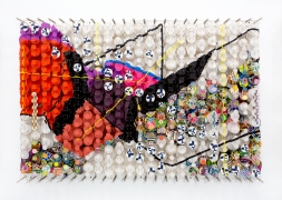 JACOB HASHIMOTO,&nbsp;The innocent life of lightning,&nbsp;2021, Bamboo, acrylic, paper, wood, and Dacron, 56 3/8 x 81 7/8 x 8.25 inches