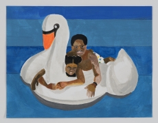 Derrick Adams.&nbsp;Petite Floater 25, 2020. Watercolor, ink, and fabric on paper collage&nbsp;on watercolor paper, 8.5 x 11 inches.&nbsp;