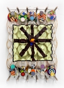 Jacob Hashimoto.&nbsp; The Extraction of Magic,&nbsp;2019.&nbsp; Wood, acrylic, bamboo, paper and Dacron, 28 x 21 x 8.25 inches.