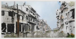 Brian Maguire.&nbsp;Aleppo 4, 2017. Acrylic on canvas, 78.5 x 157.5 inches.