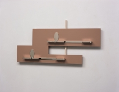 Richard Rezac,&nbsp;Untitled (05-02), 2005. Nickel-plated steel, painted wood, and aluminum, 15 x 30 x 3 3/4 inches.
