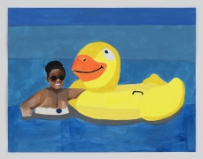 Derrick Adams.&nbsp;Petite Floater 27, 2020. Watercolor, ink, and printed vinyl shelf liner on watercolor paper, 8.5 x 11 inches.&nbsp;